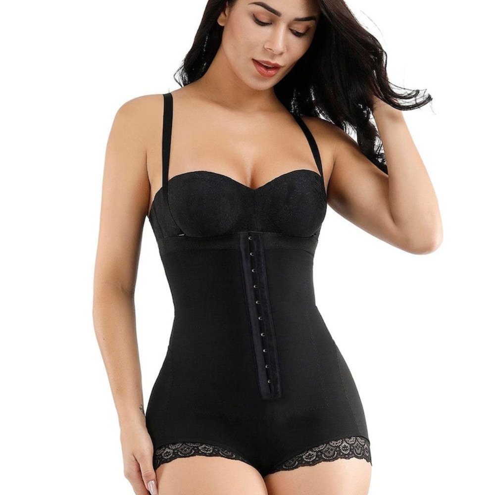 Black Queen Size Hook Front Mesh Hiphugger Body Shaper Sleek Curves